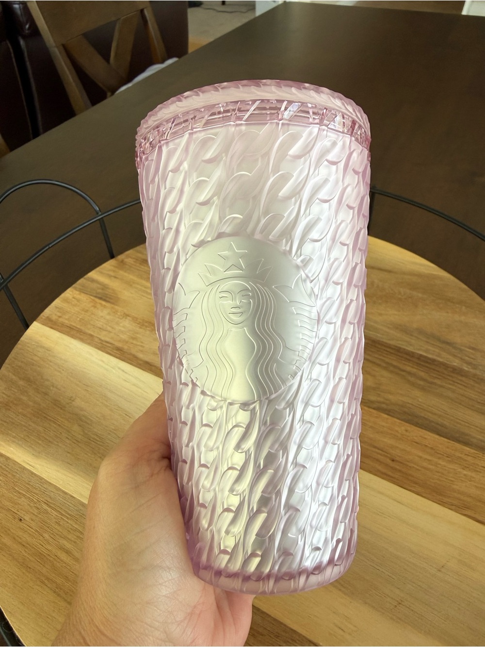 Starbucks Pearl Pink Knit Texture 16 oz Cold Cup Tumbler w/Lid No Straw